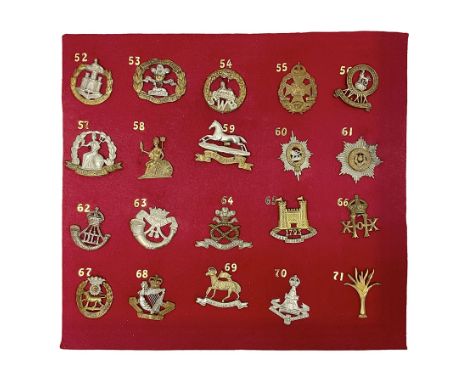 Twenty cap badges including Welsh Guards, Kings Royal Irish Hussars, York &amp; Lancaster,  Loyal Suffolk Hussars, North Staf