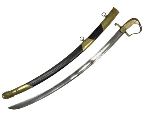 British pattern 1796 Light Cavalry Officer's sword, the 83.5cm curving steel blade marked 'W. Parker London' and 'Warranted' 