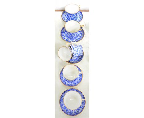 A ROYAL CROWN DERBY BLUE AND WHITE TEA AND COFFEE SERVICE, PRINTED MARK, C1900, A COALPORT MOULDED CUSHION SHAPED DESSERT DIS