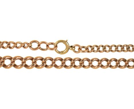 A 9CT GOLD GRADUATED CURB LINK CHAIN, LINKS INDIVIDUALLY MARKED, 45 CM, 34.5G++IN GOOD CONDITION, WITH LIGHT WEAR CONSISTENT 