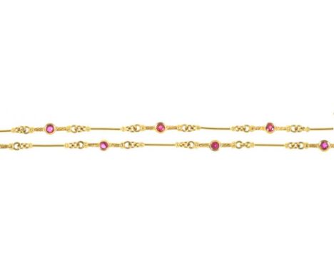 A RUBY SET 18CT GOLD NECKLACE, 48 CM L, 13G++GOOD CONDITION