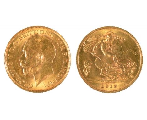 GOLD COIN. HALF SOVEREIGN, 1912++IN GOOD CONDITION, WITH LIGHT WEAR CONSISTENT WITH AGE