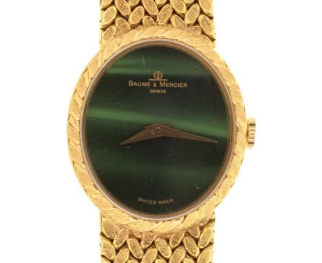 A BAUME AND MERCIER 18CT GOLD LADY'S WRISTWATCH, 18CT GOLD WOVEN BRACELET, 21 MM OVAL DIAL, NUMBERED 460608, 38232T2, 57G++IN