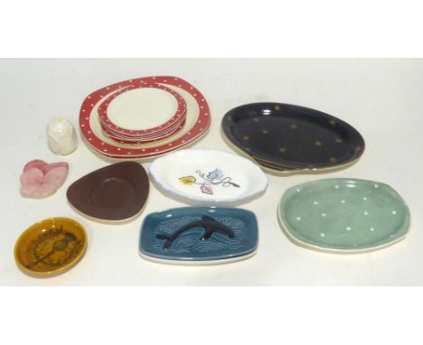 TWO POOLE POTTERY OBLONG DISHES; MIDWINTER STYLECRAFT SANDWICH SET; ALFRED MEAKIN 'MIDNIGHT STAR' OVAL DISH 