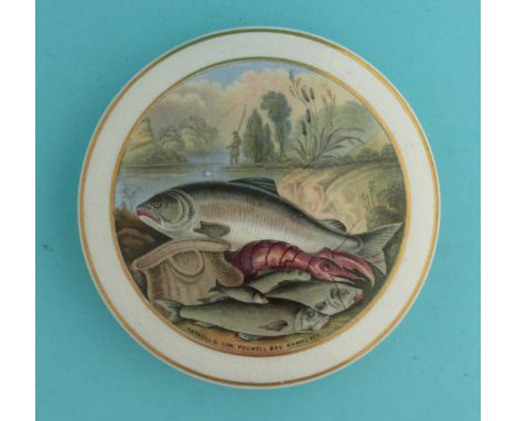 Pegwell Bay, Still Life Fish (36) 126mm, tiny glaze chip  (pot lid, pot lids, potlid, potlids, prattware)  