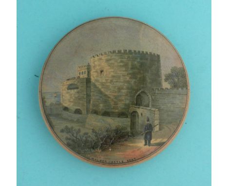 Walmer Castle with Sentry (46) the reverse with Tatnell stamp, 112mm  (pot lid, pot lids, potlid, potlids, prattware)  * Ex B