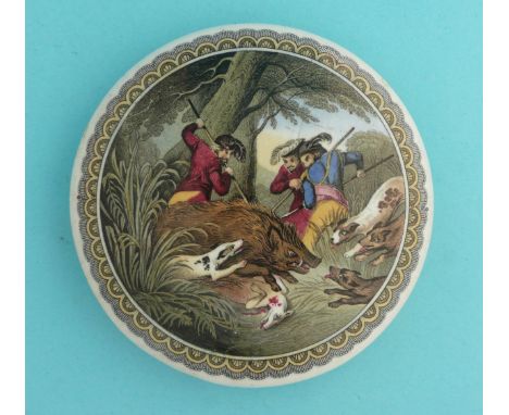 The Boar Hunt (262) 130mm  (pot lid, pot lids, potlid, potlids, prattware)  *Ex Cashmore collection, lot 448D