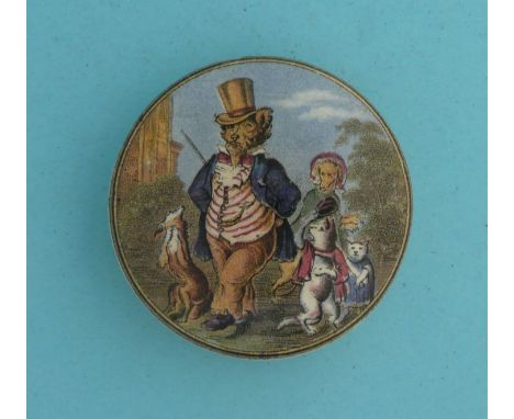 A Gay Dog (268) 72mm, with base (2)  (pot lid, pot lids, potlid, potlids, prattware)  