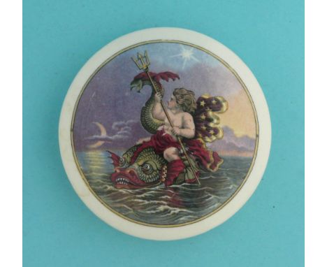 Sea Nymph with Trident (64) 104mm  (pot lid, pot lids, potlid, potlids, prattware)  