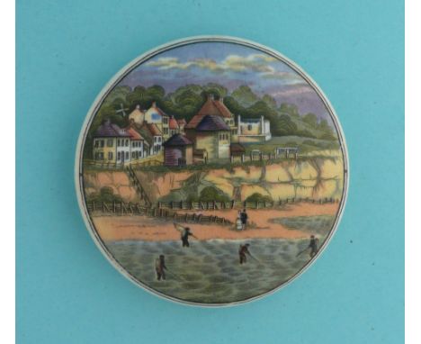 Pegwell Bay, Four Shrimpers (26) 100mm  (pot lid, pot lids, potlid, potlids, prattware)  * Ex Beckford, number 2787