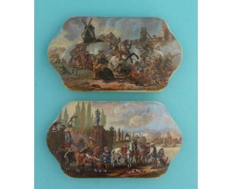 War after Wouverman (212) and Peace (213) with base (3)  (pot lid, pot lids, potlid, potlids, prattware)  