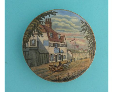 Belle Vue Tavern, with Carriage (28) 115mm  (pot lid, pot lids, potlid, potlids, prattware)  * Ex Beckford, number 2850