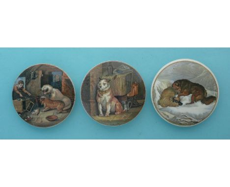Both Alike (272) 104mm, Low Life (275) 103mm, The Snow Drift (276) 106mm (3)  (pot lid, pot lids, potlid, potlids, prattware)