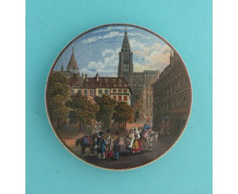 French Street Scene (312) 118mm  (pot lid, pot lids, potlid, potlids, prattware)  