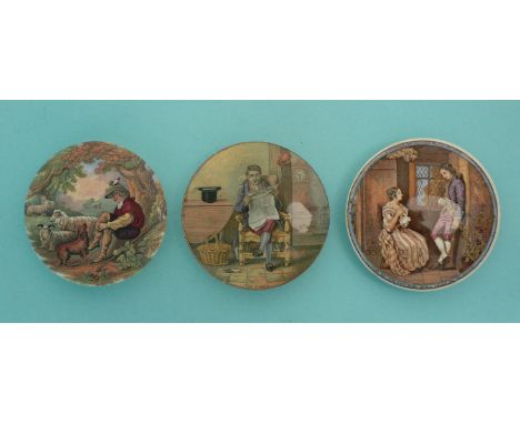 The Shepherd Boy (326) The Times (327) and The First Appeal (329C) (3)  (pot lid, pot lids, potlid, potlids, prattware)  