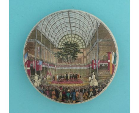 Great Exhibition, Closing Ceremony (141) 127mm, flange restored  (pot lid, pot lids, potlid, potlids, prattware)  