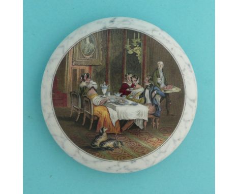 The Breakfast Party (314) 127mm  (pot lid, pot lids, potlid, potlids, prattware)  * Ex Beckford, number 2671