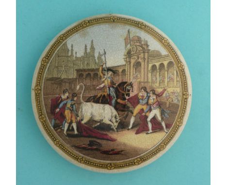The Bull Fight (244) 125mm  (pot lid, pot lids, potlid, potlids, prattware)  