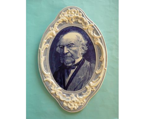 Gladstone: a large pottery portrait plaque by Burgess & Leigh printed in blue, 398mm high (commemorative, commemoratives, com