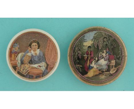 Lady Reading Book (105) and An Eastern Repast (98), restored (2)  (pot lid, pot lids, potlid, potlids, prattware)  