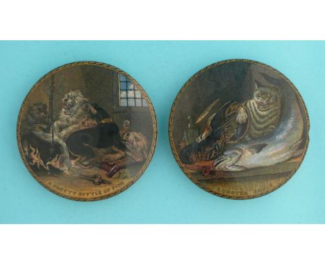 Pretty Kettle of Fish (48) 103mm and Lobster Sauce (49) 102mm, chipped, both first issues (2)  (pot lid, pot lids, potlid, po