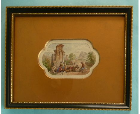 The original watercolour design by Jesse Austin for: Halt Near Ruins (390) overmounted and framed  (pot lid, pot lids, potlid