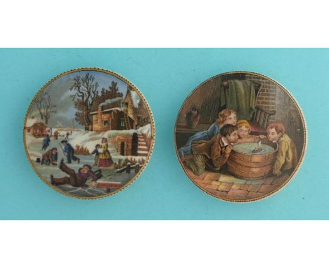 Dangerous Skating (249) 72mm and Children Sailing Boat in Tub (263) 72mm (2)  (pot lid, pot lids, potlid, potlids, prattware)