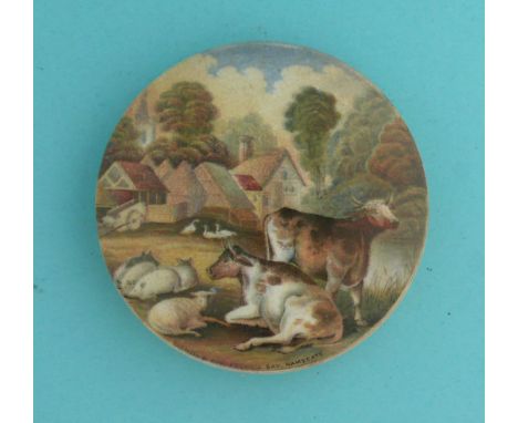 Pegwell Bay, Farmyard Scene (37) 103mm  (pot lid, pot lids, potlid, potlids, prattware)  