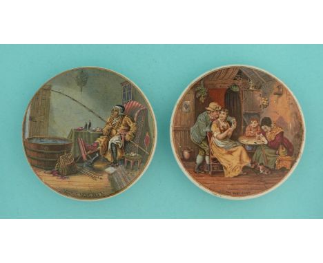 The Enthusiast (245) and The Best Card (254)  (pot lid, pot lids, potlid, potlids, prattware)  