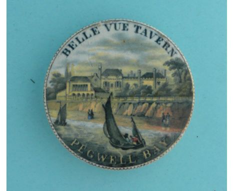 Belle Vue Tavern (29) flat lid, 90mm  (pot lid, pot lids, potlid, potlids, prattware)  