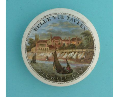 Belle Vue Tavern (29) domed lid, 100mm  (pot lid, pot lids, potlid, potlids, prattware)  