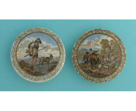 The Faithful Shepherd (309) 75mm and The Old Water Mill (318) 73mm (2)  (pot lid, pot lids, potlid, potlids, prattware)  
