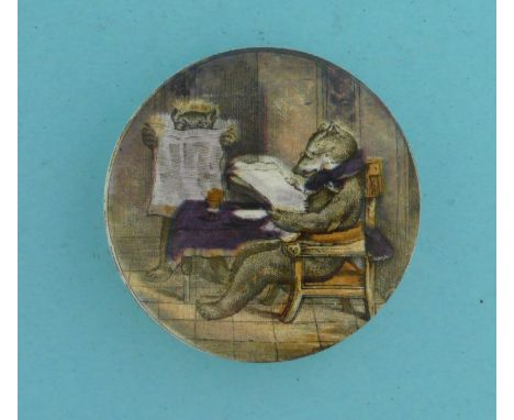 Bears Reading Newspapers (7) 70mm  (pot lid, pot lids, potlid, potlids, prattware)  