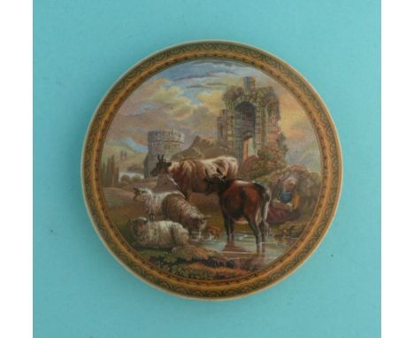 Cattle and Ruins (315) 117mm  (pot lid, pot lids, potlid, potlids, prattware)  