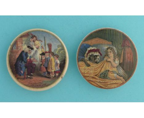 The Volunteers (214) 74mm and Little Red Riding Hood (358) 75mm, both with hairline cracks (2)  (pot lid, pot lids, potlid, p