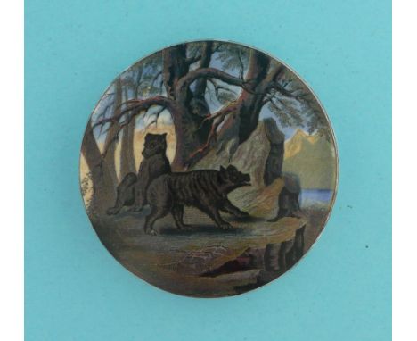 Bears on Rock (10) 87mm  (pot lid, pot lids, potlid, potlids, prattware)  