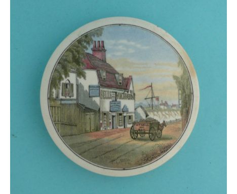 Belle Vue Tavern, with Cart (27) 125mm  (pot lid, pot lids, potlid, potlids, prattware)  