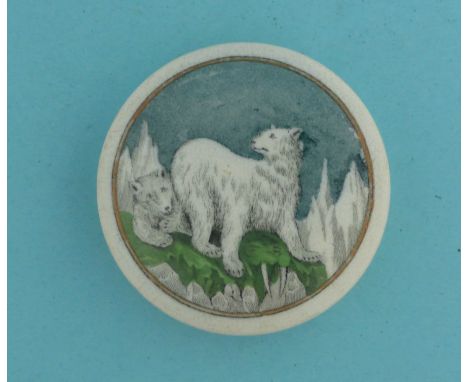 Polar Bears (18) 76mm  (pot lid, pot lids, potlid, potlids, prattware)  * Ex Beckford, number 2733