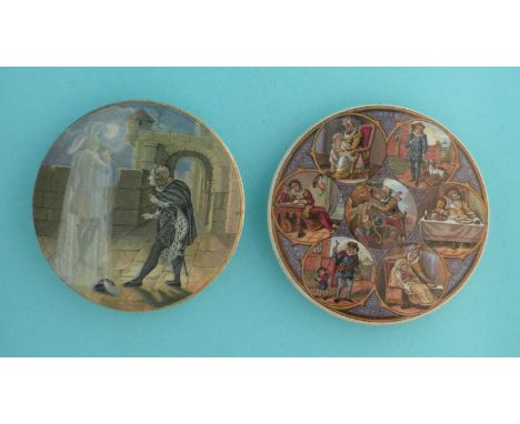 Hamlet and His Father’s Ghost (231) 100mm and Seven Ages of Man (230) 104mm (2)  (pot lid, pot lids, potlid, potlids, prattwa
