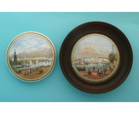 The Harbour, Margate (41) 123mm and Royal Harbour, Ramsgate (42) 112mm framed (2)  (pot lid, pot lids, potlid, potlids, pratt