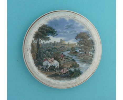 Windsor Park, Returning from Stag Hunting (180) 126mm  (pot lid, pot lids, potlid, potlids, prattware)  