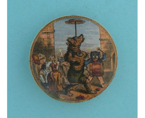 Performing Bear (12) 73mm, two restored rim chips  (pot lid, pot lids, potlid, potlids, prattware)  