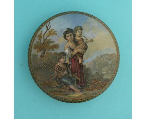 Cottage Children (313) 118mm  (pot lid, pot lids, potlid, potlids, prattware)  