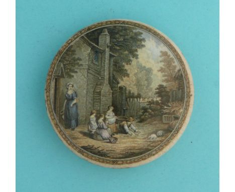 The Pet Rabbits (234) 101mm  (pot lid, pot lids, potlid, potlids, prattware)  *Ex Ball collection, lot 683A and Hart collecti