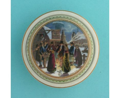 Xmas Eve (238) shaped lid 89mm, complete with green printed ‘Fezziwig’s Ball’ base (2)  (pot lid, pot lids, potlid, potlids, 