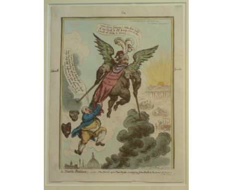 1806 Parliament: a splendid original hand coloured engraving by Gillray entitled ‘Le Diable Boiteux’ depicting a winged Fox s