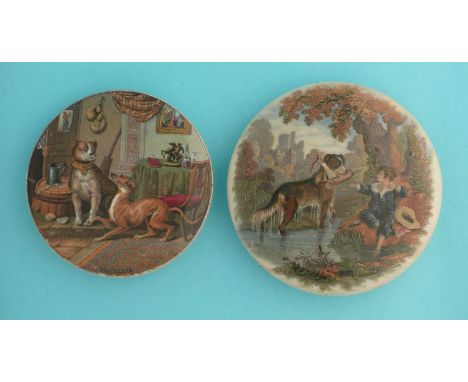 Contrast (266) 102mm and Good Dog (265) stained (2)  (pot lid, pot lids, potlid, potlids, prattware)  