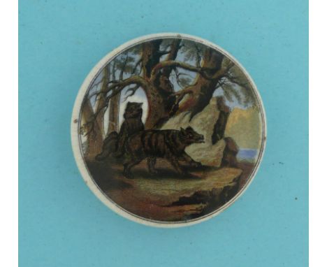 Bears on Rock (10) 76mm  (pot lid, pot lids, potlid, potlids, prattware)  