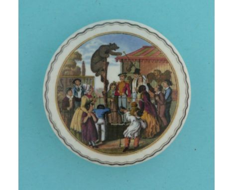 The Bear Pit (6) wavy line border, 87mm  (pot lid, pot lids, potlid, potlids, prattware) 