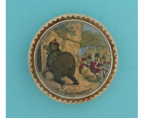 All But Trapped (20) 87mm, one small restored rim chip  (pot lid, pot lids, potlid, potlids, prattware)  